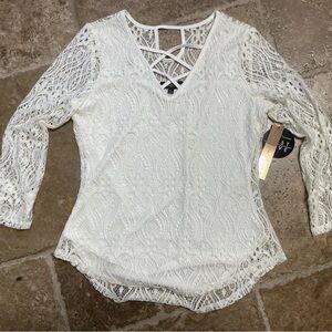 Almost Famous White Lace V-Neck Blouse